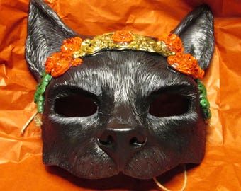 Black Cat, Bast, Egyptian cat, hand painted, masquerade mask, Anthro, spirit mask, kitten mask, Neko, custom made cat mask