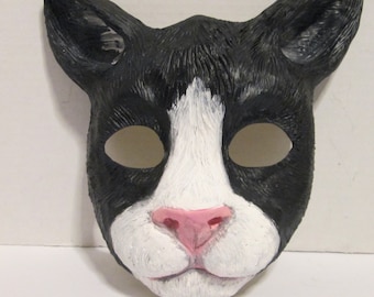 Tuxedo Cat, Black and White cat, Cat costume mask, Masquerade mask, costume, adorable, cute cat, kitten, hand painted, pet sculpture