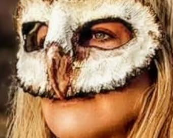Hand Painted Resin Barn Owl Mask - Masquerade Costume