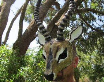 Impala costume mask, Antelope, realistic animal mask, faux antlers, made to order, handmade, hand painted, masquerade mask, Carnival mask