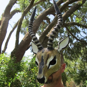 Impala costume mask, Antelope, realistic animal mask, faux antlers, made to order, handmade, hand painted, masquerade mask, Carnival mask
