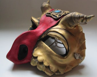Hand Painted Dragon Mask: Horned Masquerade Costume, Made to Order
