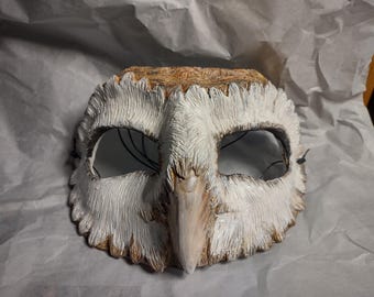 Hand Painted Barn Owl Mask - handmade Masquerade Costume