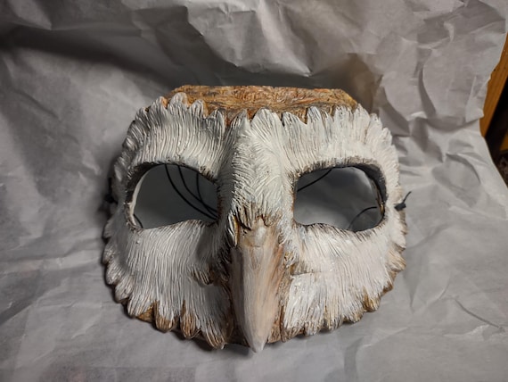 Hand Painted Barn Owl Mask - handmade Masquerade Costume