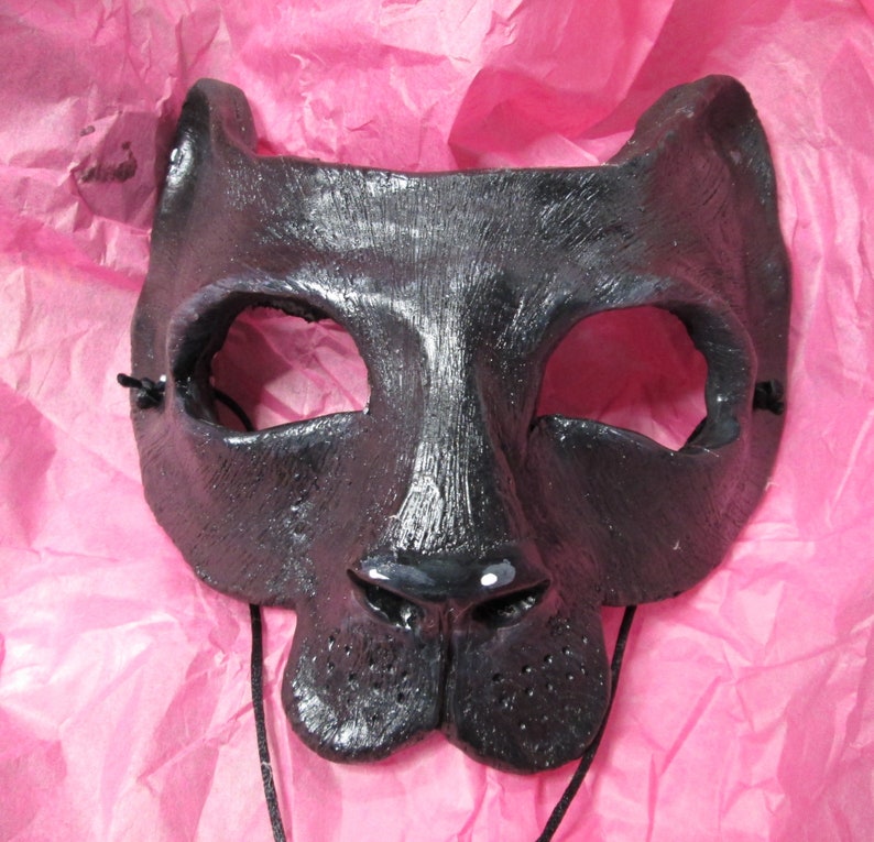 Black Panther costume mask, Neko, masked ball, adult mask, animal mask, masquerade mask, spirit mask, big cat image 1