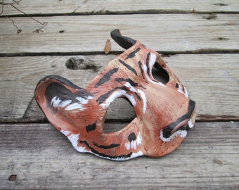 Hand Painted Resin Tiger Masquerade Mask: Fantasy Neko Tigress