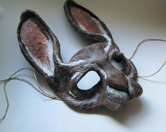 Handmade Rabbit Mask, Jackalope Costume, Adult Masquerade