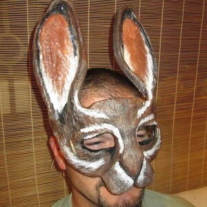 Handmade Rabbit Mask, Jackalope Costume, Adult Masquerade image 12