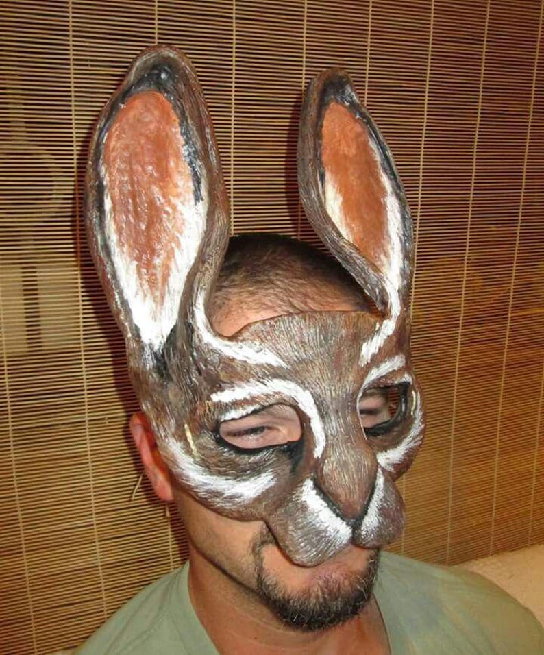 Handmade Rabbit Mask, Jackalope Costume, Adult Masquerade image 12