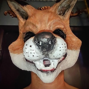 Fox mask, cute fox, whimsical, costume mask, masquerade mask, hand painted,laughing fox mask, handmade,