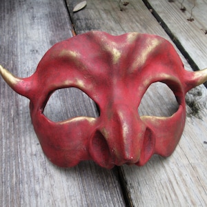 costume mask, Impish, Cute little red devil mask, masquerade mask,  LARP, medieval, adorable Diablo, imp, red devil, gargoyle, cute demon