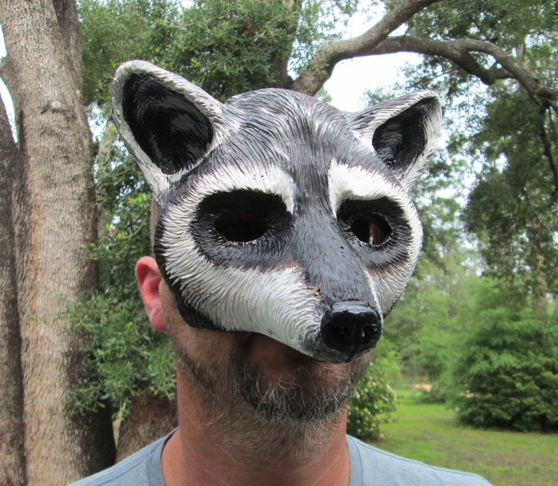Raccoon mask Animal costume Mask hand painted Rocket | Etsy