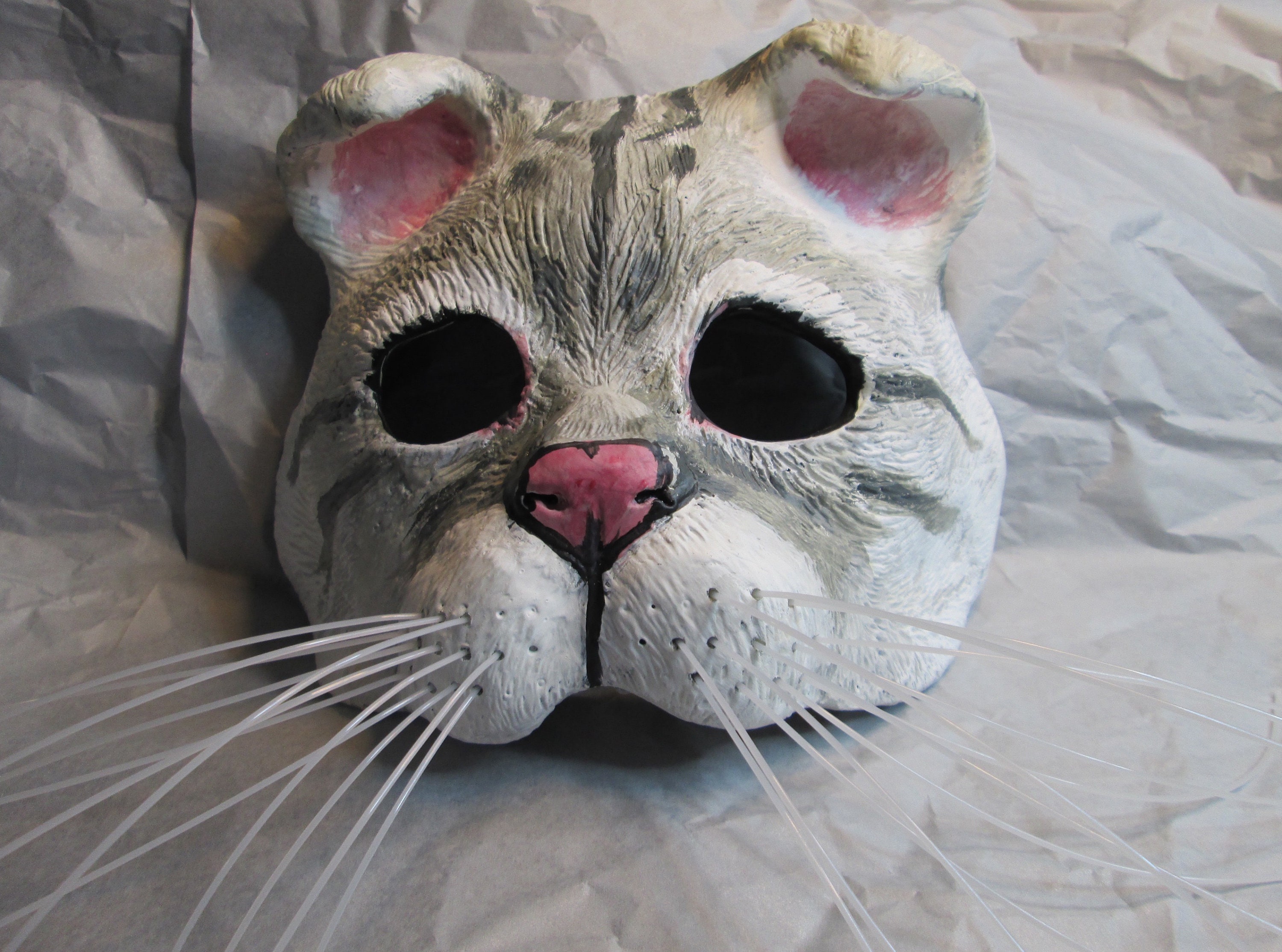 スコティッシュフォールド猫マスク：手描き樹脂コスチュームマスク