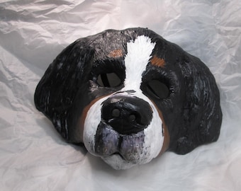 Hand-Painted Bernese Mountain Dog Mask: Resin Masquerade Costume, Pet Memorial Art