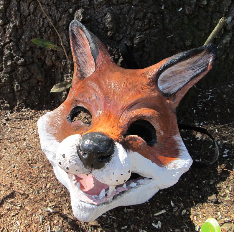 Fox mask, cute fox, whimsical, costume mask, masquerade mask, hand painted,laughing fox mask, handmade, image 1