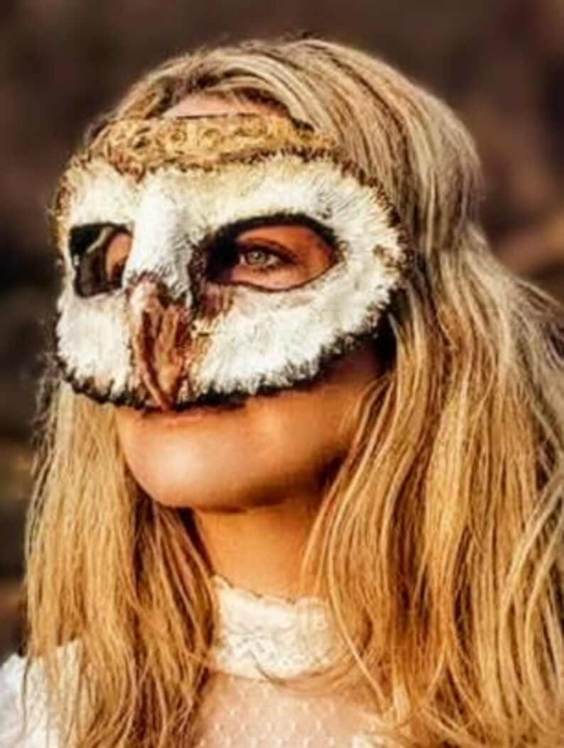 Hand Painted Barn Owl Mask - handmade Masquerade Costume image 3