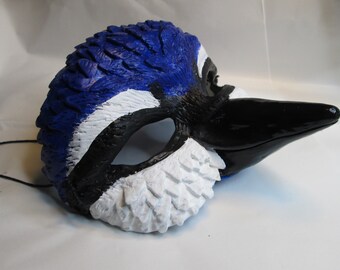 Bluejay, masque, masque Blue Bird, masque de mascarade, masque de costume, masque de costume d'oiseau, masque à bec, masque avec bec, esprit d'oiseau, totem d'oiseau