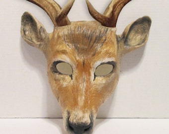 Costume deer mask, Realistic, Fallow Deer, animal mask, faux antlers, Buck, handmade, hand painted, masquerade mask, Carnival mask