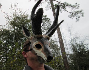 Maschera da Pronghorn, corna finte realistiche, dipinta a mano