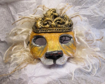 Lion mask, big cat spirit, wearable art, one of a kind, masquerade, king lion mask, crown