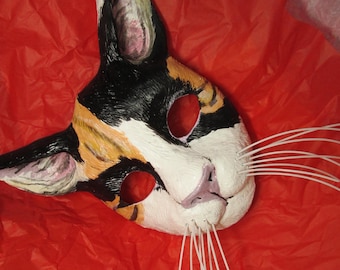 Calico Cat Mask: Hand-Painted Resin, Wearable Art
