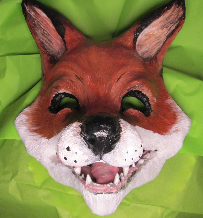 Fox mask, cute fox, whimsical, costume mask, masquerade mask, hand painted,laughing fox mask, handmade, image 7