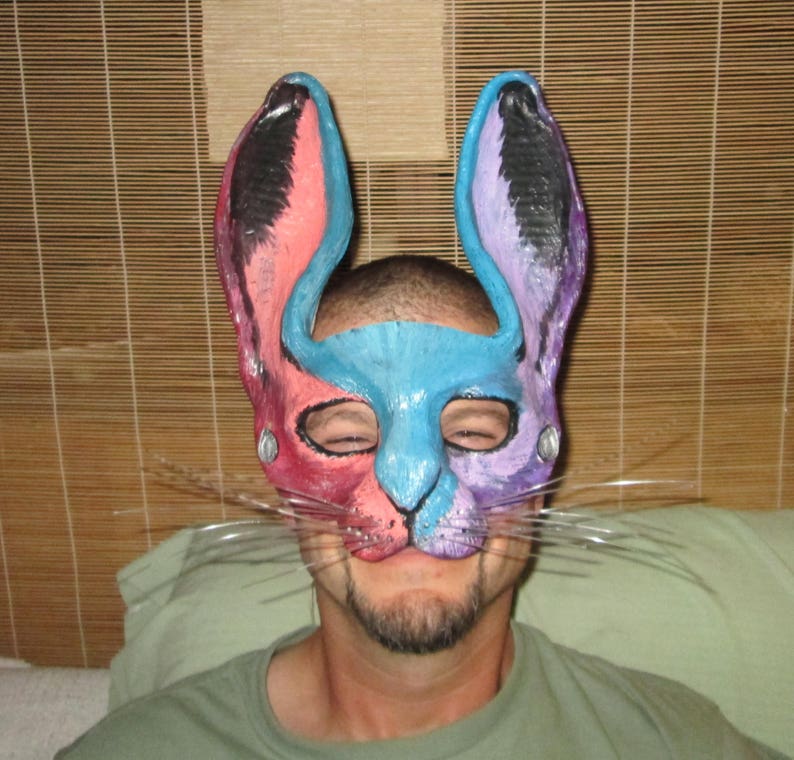 Handmade Rabbit Mask, Jackalope Costume, Adult Masquerade image 10