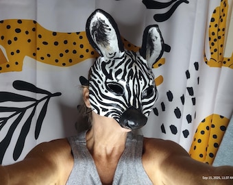 シマウママスク：黒と白の大人用コスチュームヘッド、手作りのアフリカ