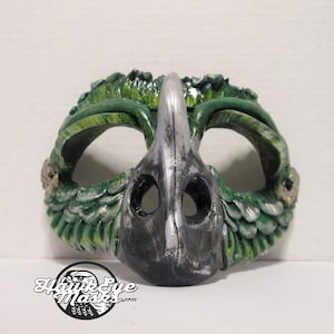 Masquerade, Dragon, costume mask, Creature mask, mardi gras mask, dragon mask, ren faire mask, green, horned dragon, lizard