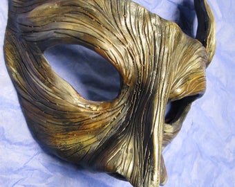 Asymmetrical forest faerie mask, tree fairy mask, masquerade mask, forest guardian, wooden look, custom made, half face mask