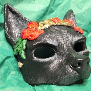 Black Cat, Bast, Egyptian cat, hand painted, masquerade mask, Anthro, spirit mask, kitten mask, Neko, custom made cat mask