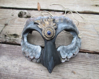 masque d'oiseau, masque de mascarade, masque de costume, fantaisie, gardien, masque de créature, masque de hibou, blanc et gris