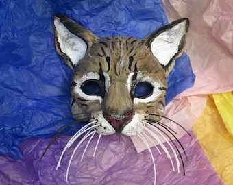 Handmade European Wildcat Mask: Painted Resin Feral Cat Art