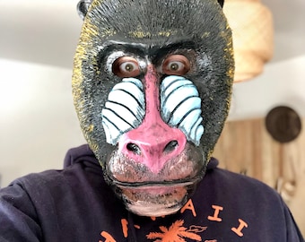 Hand-Painted Mandrill Mask:  Primate Costume