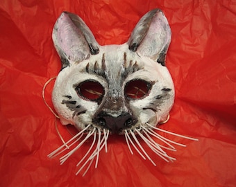 Hand Painted Siamese Cat Mask, Silverpoint Style