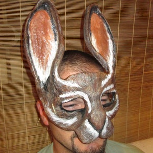 Handmade Rabbit Mask, Jackalope Costume, Adult Masquerade image 4