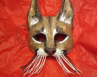 Caracal Cat Masquerade Mask: Hand-Painted Resin