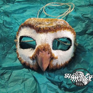 Hand Painted Barn Owl Mask - handmade Masquerade Costume image 18