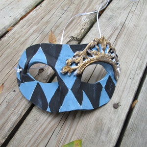 masquerade mask, Grey blue harlequin design mask, hand made, hand painted, mardi gras mask, made to order, labyrinth mask