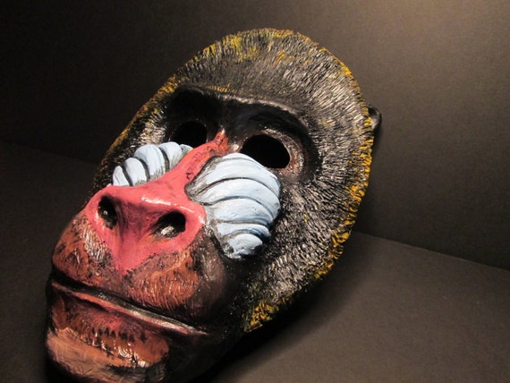 Mandrill mask, Cercocebus mangabeys, Primate mask, Monkey mask, masquerade mask, Mandrill costume mask, wild animal mask, Baboon