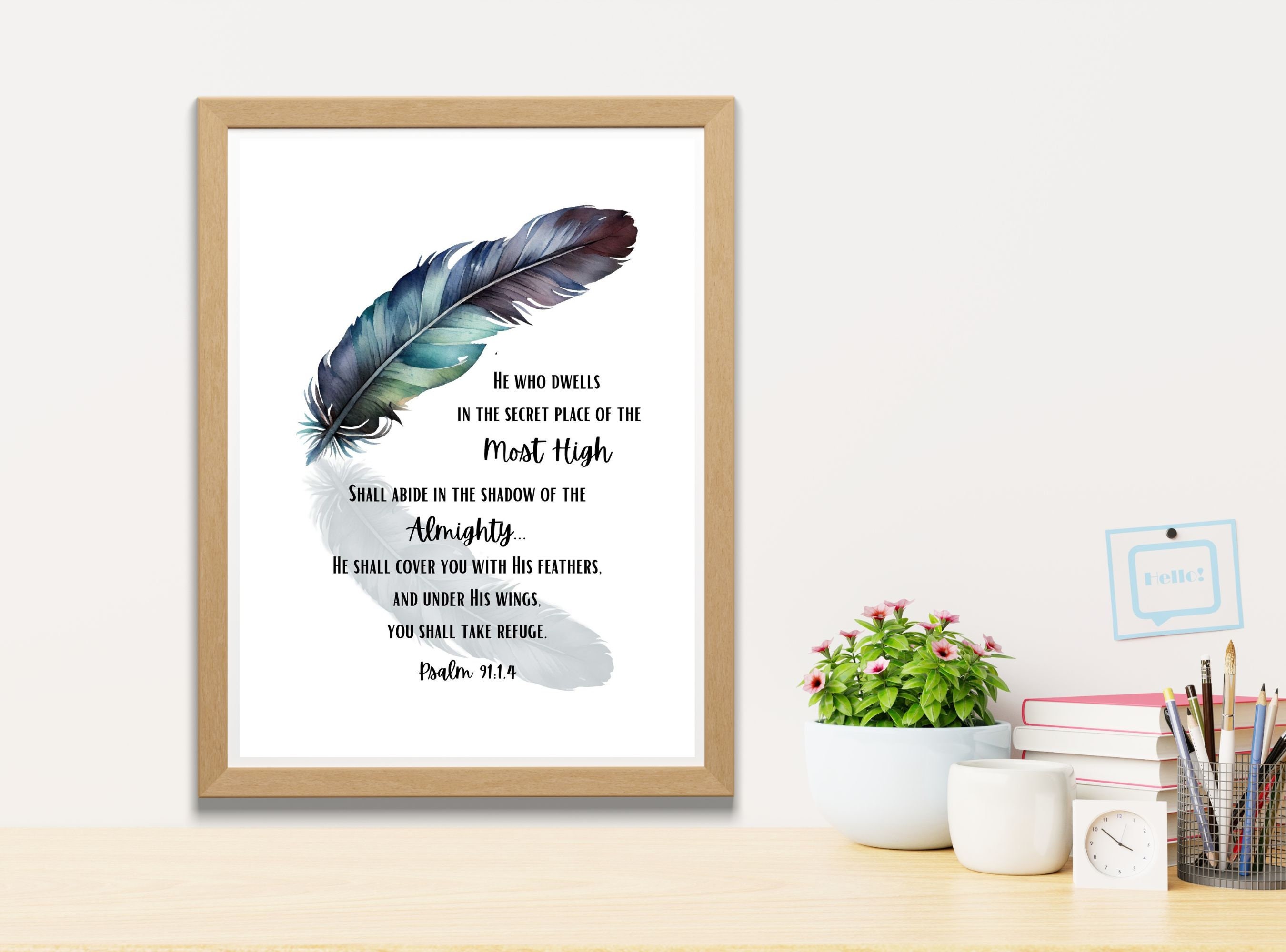Feather Scripture Cursive Psalm 91 Feather Scripture Art Print (digital Download) - Etsy