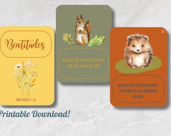 Beatitudes Learning Cards - Homeschool Learning Cards - Christian Discipleship- Printable Scripture Cards - Bible Cards- Teaching of Jesus