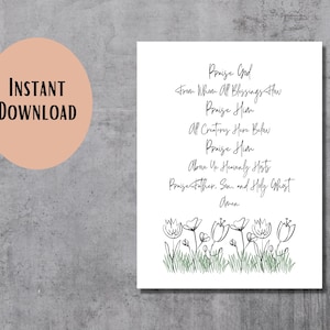 Doxology Printable- Praise God From Whom All Blessings Flow- Wall Art- Printable Card- Hymn Lyrics- Christian Printable- Religious Printable