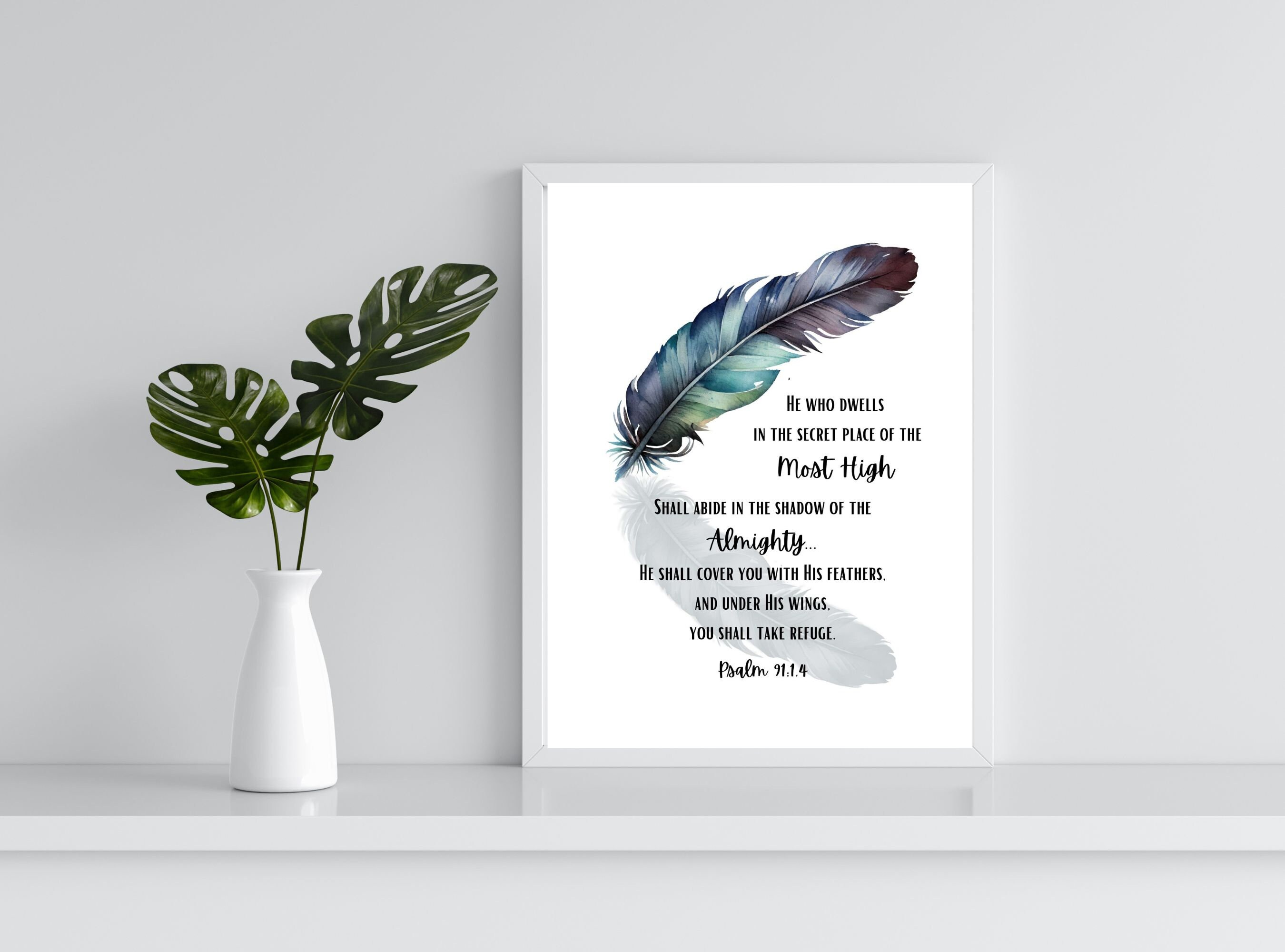 Feather Scripture Cursive Psalm 91 Feather Scripture Art Print (digital Download) - Etsy