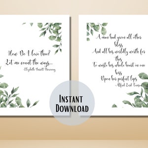 Romantic Poetry Printable Set- How Do I Love Thee-Kiss Poem- Poetry Wall Art- Elizabeth Barrett Browning- Alfred Lord Tenyson-Valentine Poem