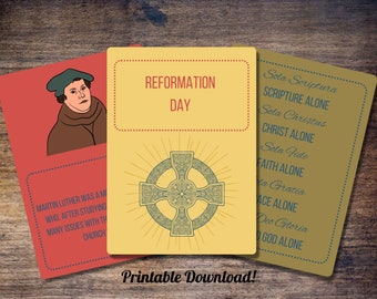Reformation Day Educational Cards- 5 Solas- Discipleship Printable- Homeschool Printable- Reformed Learning Resource- Protestant Reformation
