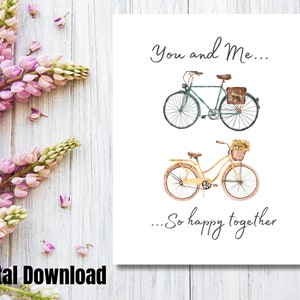 Vélo art imprimable-moi et vous si heureux ensemble-art romantique imprimable-vélo vintage-carte de voeux imprimable-art numérique-art pour la maison