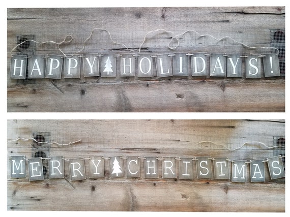 Merry Christmas Banner Holiday Wooden Banner Rustic Holiday Etsy