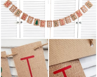 Merry Christmas Banner for Christmas pennant holiday banner burlap banner Christmas party decorations Merry Christmas sign burlap flags