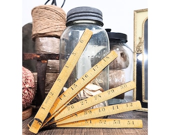 Vintage Wooden Carpenters Ruler - 2M Yellow Wooden Folding Ruler